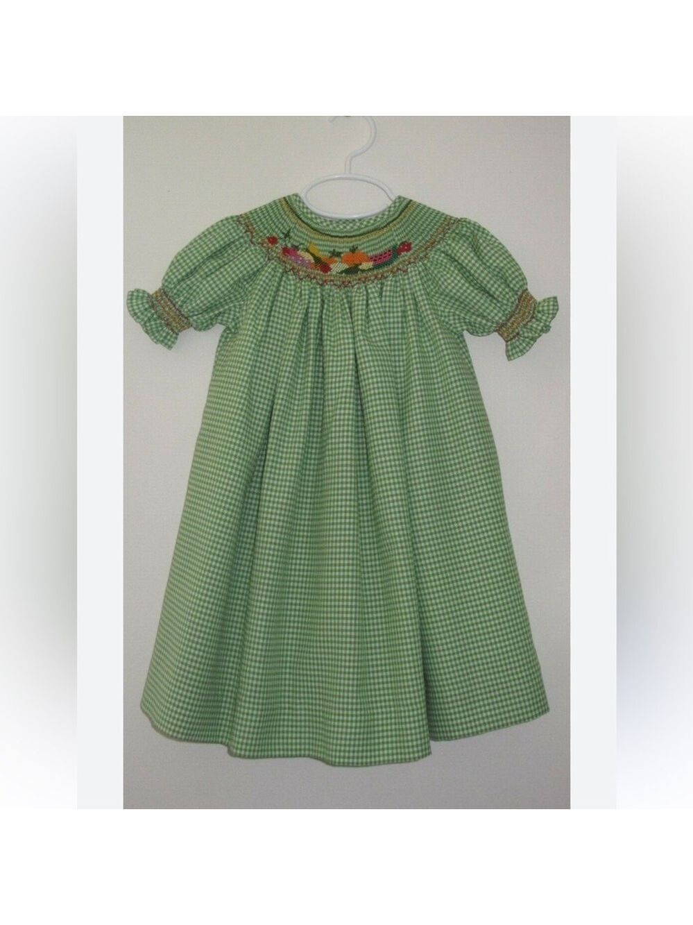 Green Gingham Smocked Dress